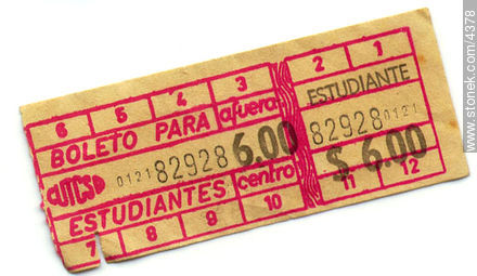 Boleto de estudiante de 1968. - Departamento de Montevideo - URUGUAY. Foto No. 4378