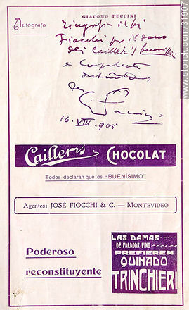 Página de programa antiguo del teatro Solís (principios del siglo XX). Autógrafo: Giacomo puccini - Departamento de Montevideo - URUGUAY. Foto No. 31907