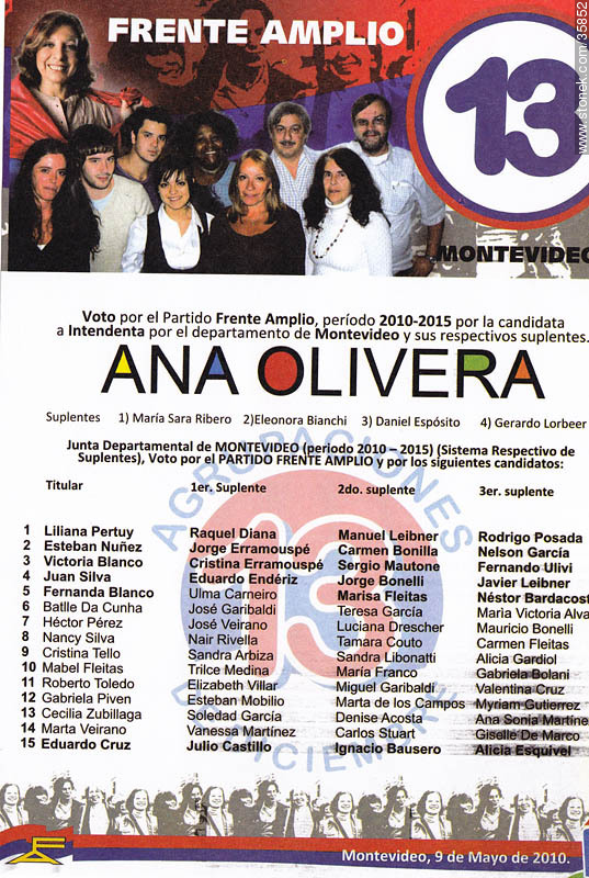 Municipal election 2010 candidate list. - Department of Montevideo - URUGUAY. Foto No. 35852