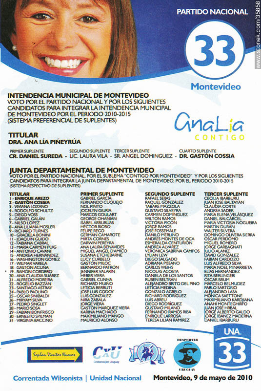 Municipal election 2010 candidate list. - Department of Montevideo - URUGUAY. Foto No. 35858