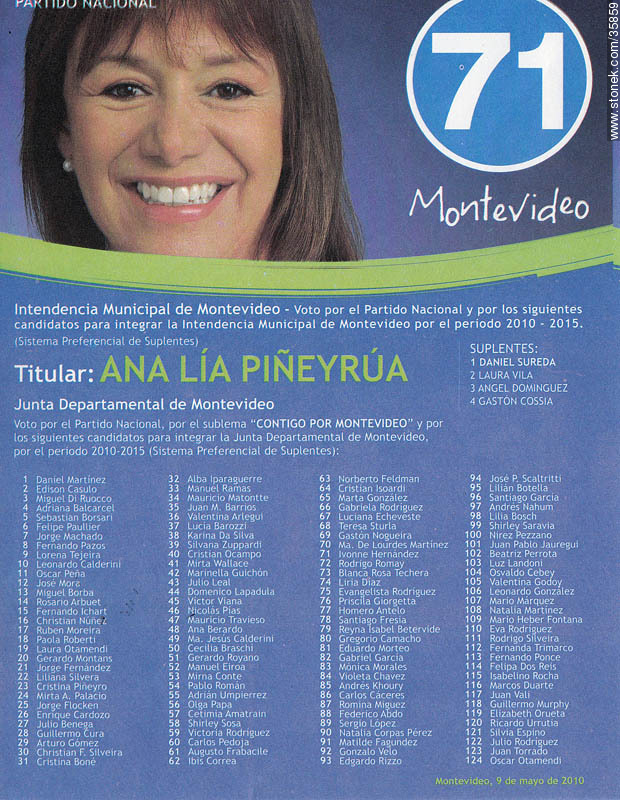 Municipal election 2010 candidate list. - Department of Montevideo - URUGUAY. Foto No. 35859