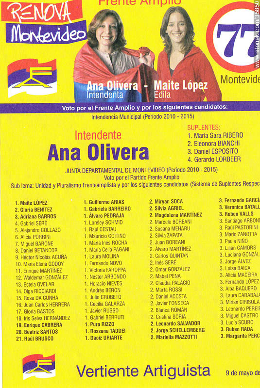 Elecciones municipales de Montevideo. 9 de mayo 2010. Lista 77 - Departamento de Montevideo - URUGUAY. Foto No. 35850