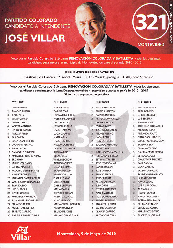 Municipal election 2010 candidate list. - Department of Montevideo - URUGUAY. Foto No. 35861
