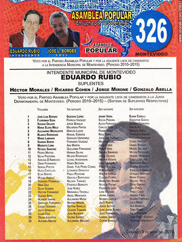 Municipal election 2010 candidate list. - Department of Montevideo - URUGUAY. Foto No. 35837