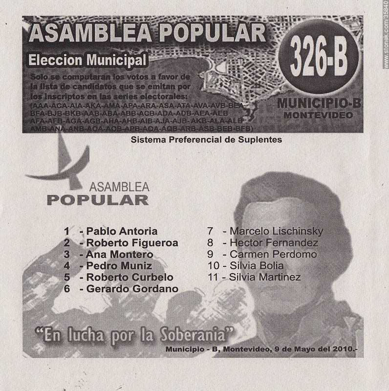 Municipal election 2010 candidate list. - Department of Montevideo - URUGUAY. Foto No. 35840