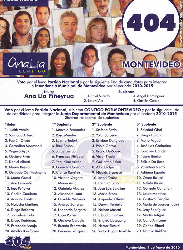 Municipal election 2010 candidate list. - Department of Montevideo - URUGUAY. Foto No. 35856