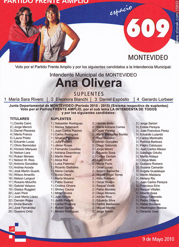 Municipal election 2010 candidate list. - Department of Montevideo - URUGUAY. Foto No. 35853