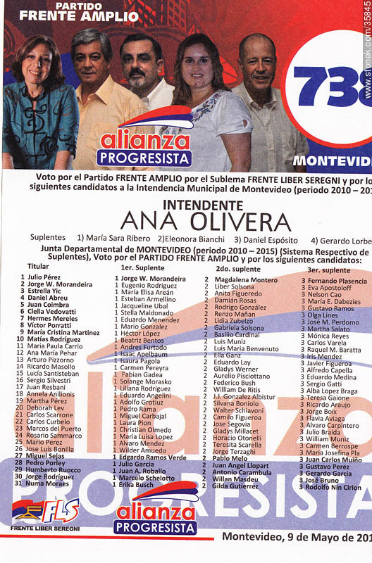 Municipal election 2010 candidate list. - Department of Montevideo - URUGUAY. Foto No. 35845
