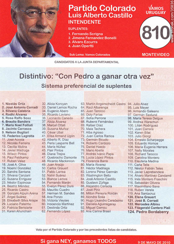 Municipal election 2010 candidate list. - Department of Montevideo - URUGUAY. Photo #35836