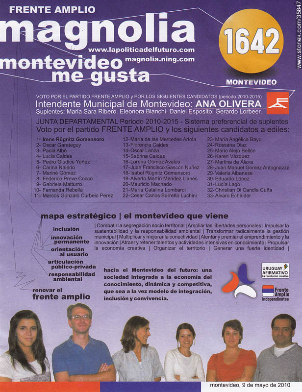 Municipal election 2010 candidate list. - Department of Montevideo - URUGUAY. Foto No. 35847