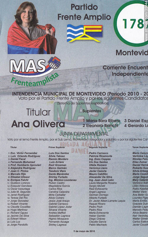 Municipal election 2010 candidate list. - Department of Montevideo - URUGUAY. Foto No. 35844