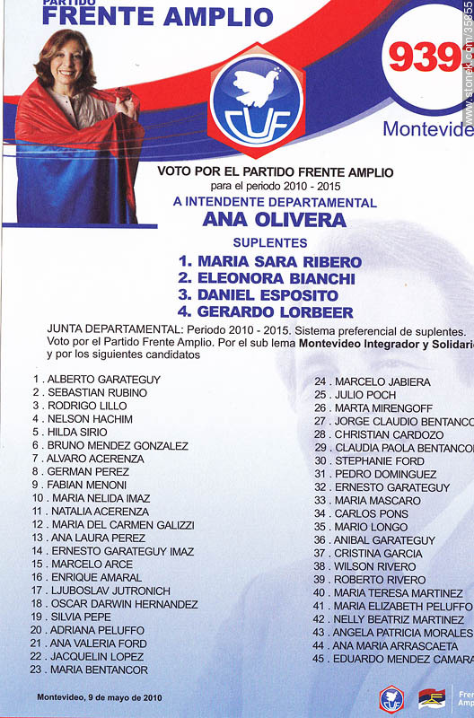 Municipal election 2010 candidate list. - Department of Montevideo - URUGUAY. Foto No. 35855