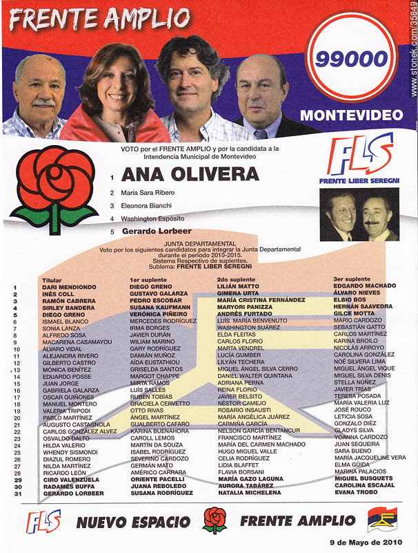 Municipal election 2010 candidate list. - Department of Montevideo - URUGUAY. Foto No. 35849