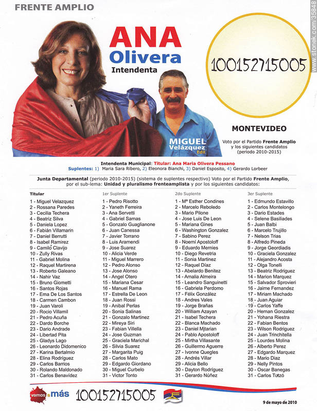 Municipal election 2010 candidate list. - Department of Montevideo - URUGUAY. Foto No. 35848