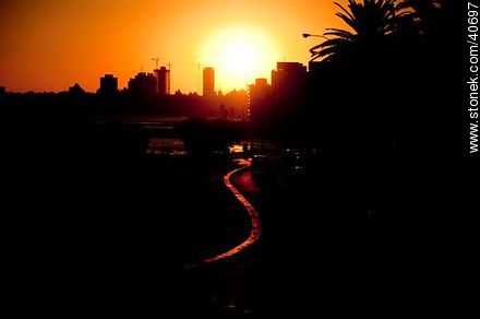 Puesta de sol en la rambla O'Higgins - Departamento de Montevideo - URUGUAY. Foto No. 40697