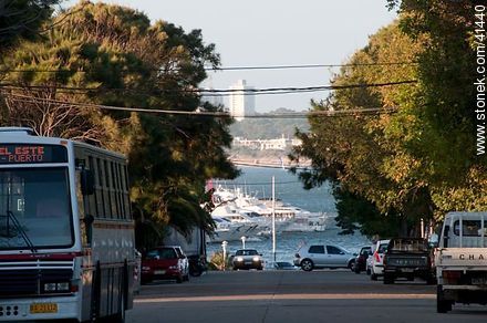 Ómnibus y yates del puerto en calle El Trinquete - Punta del Este y balnearios cercanos - URUGUAY. Foto No. 41440
