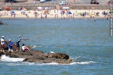 Pescadores en la Rambla Sur, playa Ramírez - Departamento de Montevideo - URUGUAY. Foto No. 45931