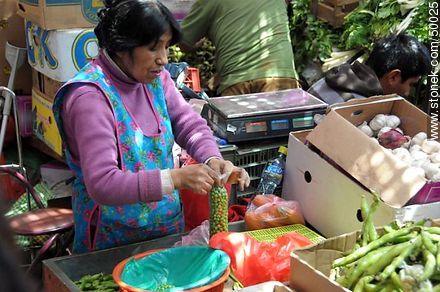 Seller pocketing peas - Chile - Others in SOUTH AMERICA. Photo #50025