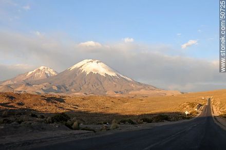 Volcanes Parinacota y Pomerape desde ruta 11 de Chile - Chile - Otros AMÉRICA del SUR. Foto No. 50725