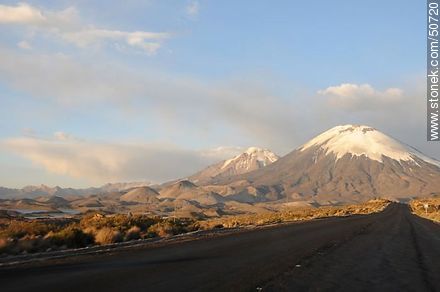 Parinacota volcano and route 11. Altitude: 4610m. - Chile - Others in SOUTH AMERICA. Photo #50720