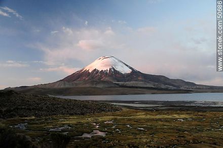 El volcán Parinacota de los Nevados de Payachata, y el lago Chungará. Altitud del punto de vista: 4580m - Chile - Otros AMÉRICA del SUR. Foto No. 50686