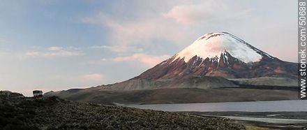 The volcano Parinacota of Nevados de Payachata, and Lake Chungará. View Altitude: 4580m - Chile - Others in SOUTH AMERICA. Photo #50688