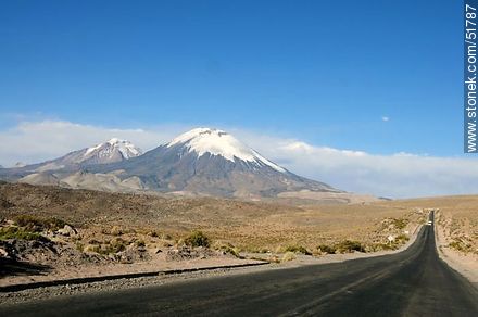 Pomerape and Parinacota volcanoes in the chain of Nevados de Payachatas from route 11 in Chile - Chile - Others in SOUTH AMERICA. Photo #51787