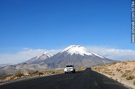 Pomerape and Parinacota volcanoes in the chain of Nevados de Payachatas from route 11 in Chile - Chile - Others in SOUTH AMERICA. Photo #51784