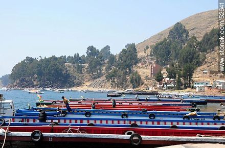 Tiquina Straits on Lake Titicaca. Flat-bottomed  boats for the vehicle crossing to the other side - Bolivia - Others in SOUTH AMERICA. Photo #52641