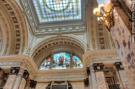 Columns, capitals and stained glass at the entrance to the Chamber of Deputies - Department of Montevideo - URUGUAY. Photo #53848
