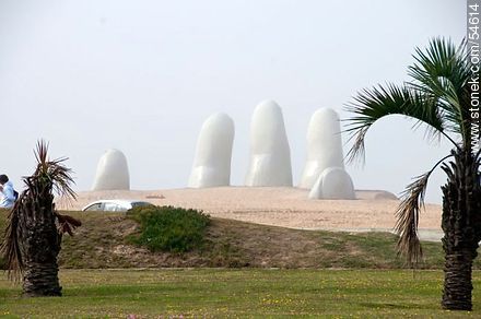 Los dedos de La Mano entre las palmeras en Playa Brava - Punta del Este y balnearios cercanos - URUGUAY. Foto No. 54614