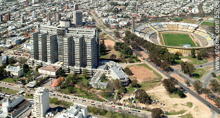 Aerial view of Hospital de Clinicas and the Estadio Centenario. Avenida Italia. - Department of Montevideo - URUGUAY. Photo #55766
