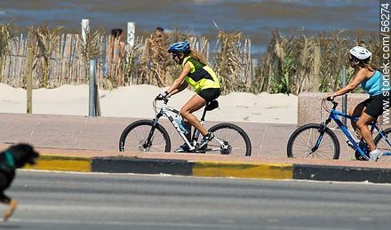 Ciclistas por la rambla de playa Ramírez - Departamento de Montevideo - URUGUAY. Foto No. 56274