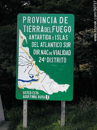 Sign announcing the end of Route 3 over 3000 kilometers -  - ARGENTINA. Photo #56737