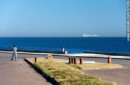 Cargo boat on the horizon in front of Punta del Este - Punta del Este and its near resorts - URUGUAY. Photo #57369