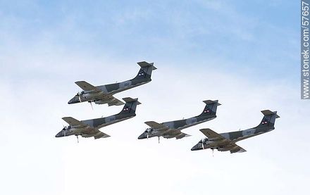 Formation of Pucara IA-58 aircrafts - Department of Montevideo - URUGUAY. Photo #57657