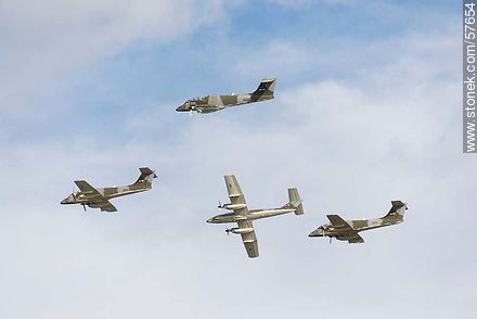 Formation of Pucara IA-58 aircrafts - Department of Montevideo - URUGUAY. Photo #57654