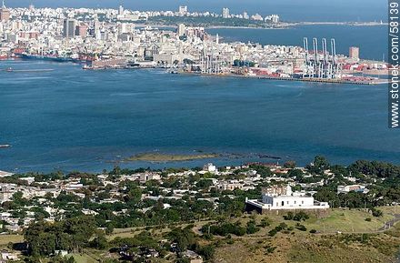 Aerial view of Cerro, its fortress, the bay and the city of Montevideo. Port and Punta Carretas. - Department of Montevideo - URUGUAY. Foto No. 58139