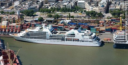 Aerial view of a cruise ship docked at the Port of Montevideo - Department of Montevideo - URUGUAY. Photo #58233