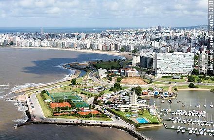 Aerial view of Puerto del Buceo, Yacht Club, Panamericano building, Pocitos Beach - Department of Montevideo - URUGUAY. Foto No. 58338