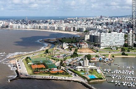 Aerial view of Puerto del Buceo, Yacht Club, Panamericano building, Pocitos Beach - Department of Montevideo - URUGUAY. Foto No. 58337