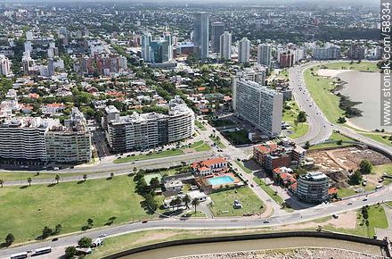 Aerial view of the Rambla Rep. of Peru and Luis Alberto de Herrera. Club Banco Comercial, Panamericano building.  - Department of Montevideo - URUGUAY. Foto No. 58334