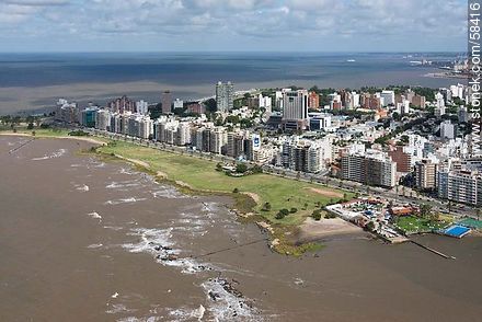 Aerial view of the Rambla Gandhi. Club La Estacada. - Department of Montevideo - URUGUAY. Foto No. 58416