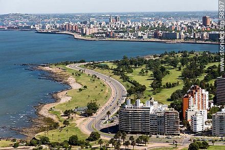 Aerial view of the Golf Club of Punta Carretas Rambla Wilson, Barrio Sur and Cerro - Department of Montevideo - URUGUAY. Foto No. 58397