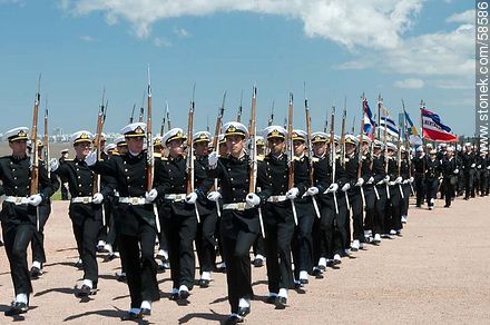 Día de la Armada (Navy Day) in its plaza in Punta Gorda. Parade of Navy cadets - Department of Montevideo - URUGUAY. Foto No. 58586