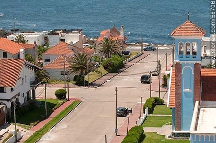 From the lighthouse of Punta del Este. Tower of the Church of the Candelaria.  El Faro street - Punta del Este and its near resorts - URUGUAY. Foto No. 58706