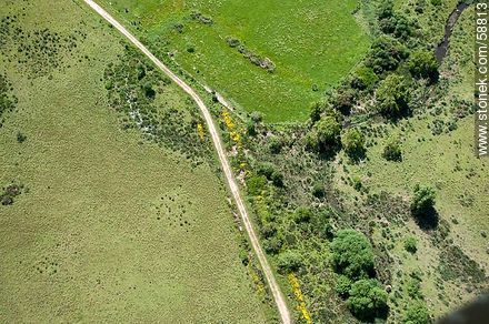 Vista aérea de campos y caminos de Rocha - Departamento de Rocha - URUGUAY. Foto No. 58813