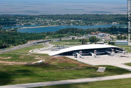 Aerial view of International  Carrasco Airport (2012). Lake Calcagno - Department of Canelones - URUGUAY. Photo #58900