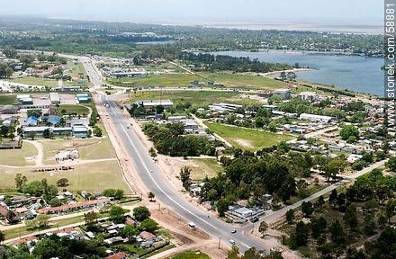 Aerial view of Route 106 and roundabout junction with the Avenue of the Americas and Route 101 - Department of Canelones - URUGUAY. Photo #58881