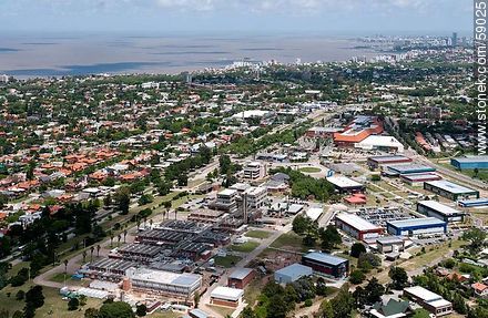 Aerial view of the Technological Laboratory of Uruguay, Portones Shopping mall and coastline of Montevideo - Department of Montevideo - URUGUAY. Photo #59025